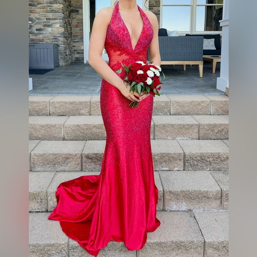 Sherri Hill 56997 Red Hot Stone Mermaid Gown Size 0 | Prom| Includes Earrings